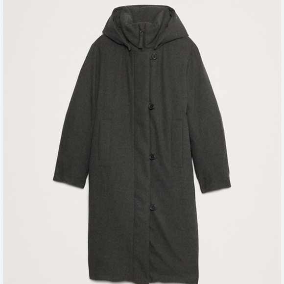 Last chance !NWT! Banana Republic Coal Black Flannel Long Puffer Coat - Medium - Picture 4 of 11